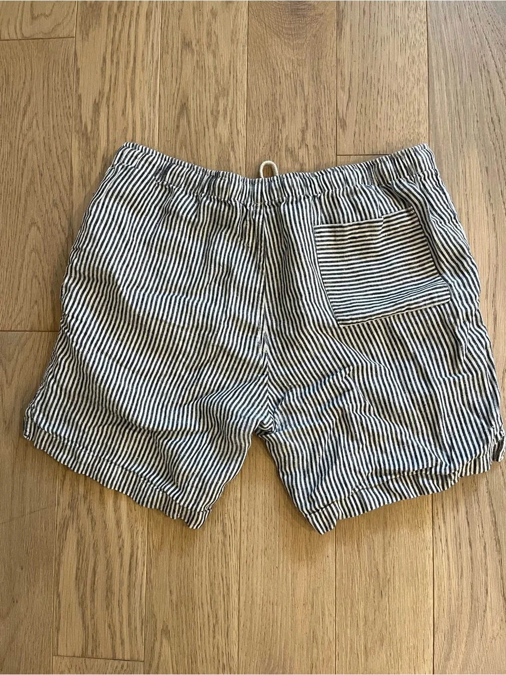 Alex Crane Bo Shorts Men’s M Linen Blue White Stripe Drawstring